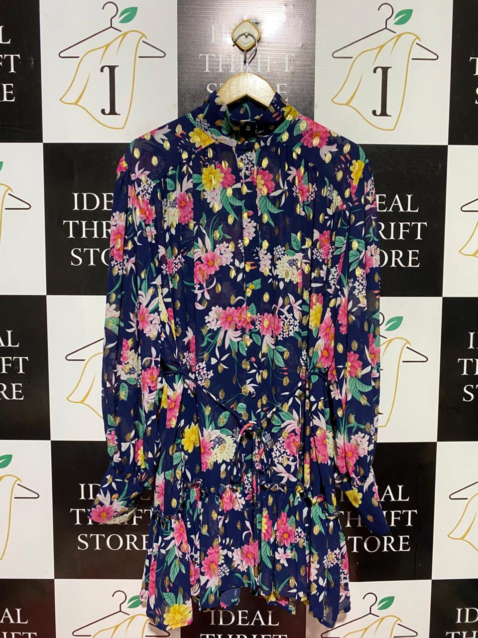 FOREVER UNIQUE |L| BUST FREE| B40| NAVY BLUE FLORAL LUREX MINI DRESS