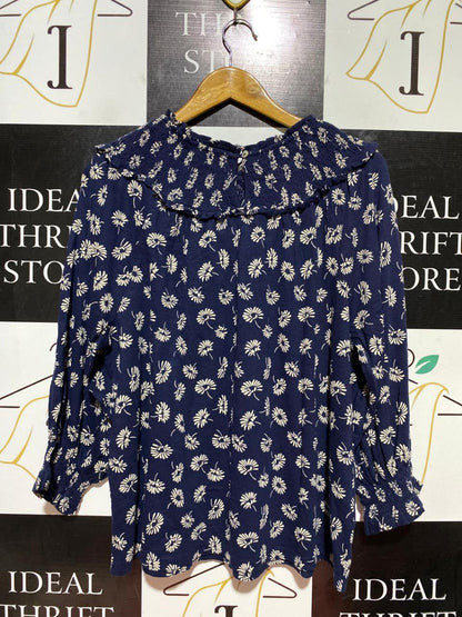 FAT FACE |L| BUST 23| B40| NAVY BLUE FLORAL SMOCKED BLOUSE