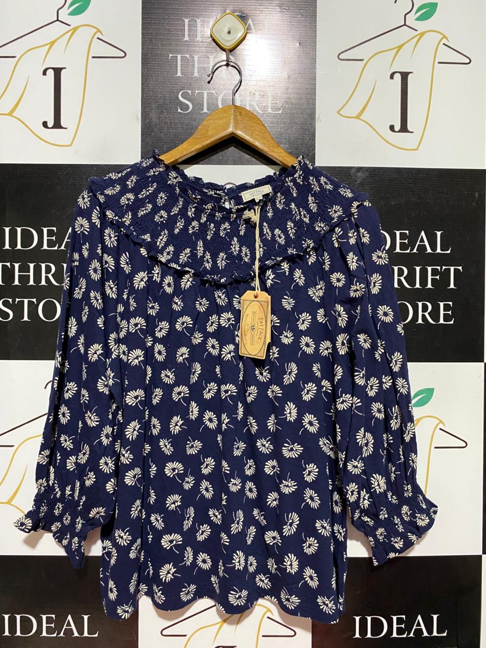 FAT FACE |L| BUST 23| B40| NAVY BLUE FLORAL SMOCKED BLOUSE