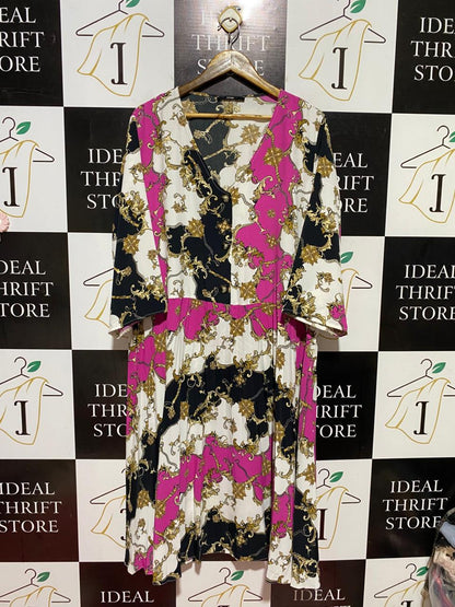 GEORGE |XL| BUST 26| B40| VIBRANT MAGENTA AND BLACK REGAL MOTIF MAXI DRESS