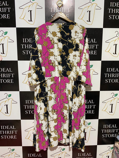 GEORGE |XL| BUST 26| B40| VIBRANT MAGENTA AND BLACK REGAL MOTIF MAXI DRESS