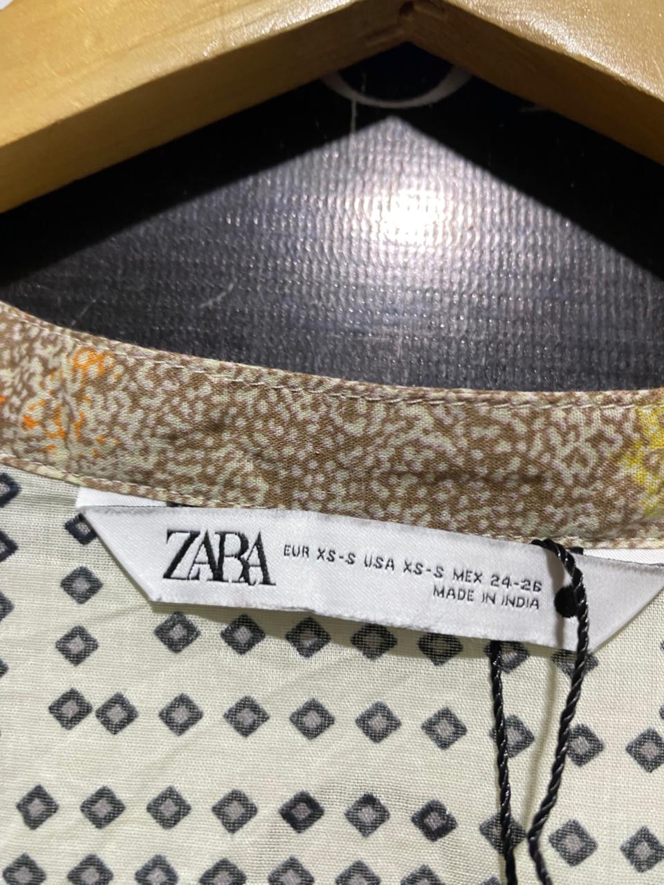ZARA |XS| BUST FREE| B40| VINTAGE PURPLE AND BEIGE MIXED MOTIF CHIC TOP
