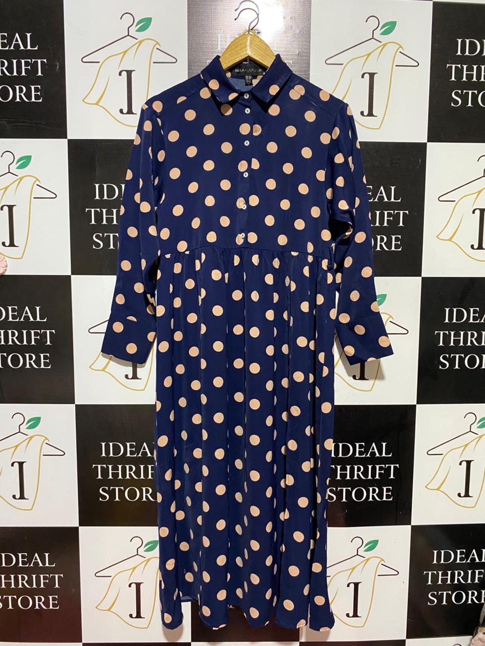 MELA LONDON |M| BUST 17| B40| CLASSIC RETRO POLKA DOT BUTTON-DOWN MAXI DRESS