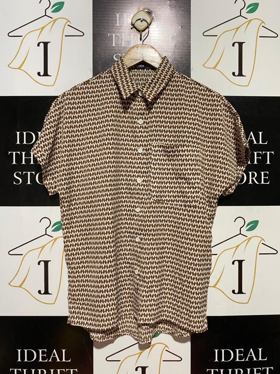 SHEIN |L| BUST 20| B40| GEOMETRIC PRINT SHORT SLEEVE BUTTON-DOWN SHIRT WITH FRONT POCKET