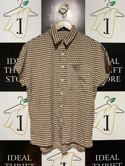 SHEIN |L| BUST 20| B40| GEOMETRIC PRINT SHORT SLEEVE BUTTON-DOWN SHIRT WITH FRONT POCKET