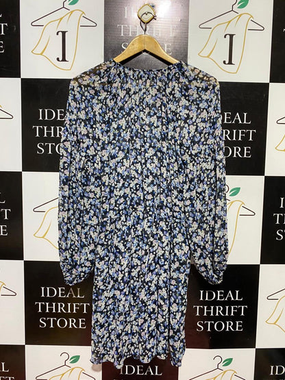 H&M |M| BUST FREE| B40| FLORAL PRINT LONG BALLOON SLEEVE MINI DRESS WITH TIE NECK