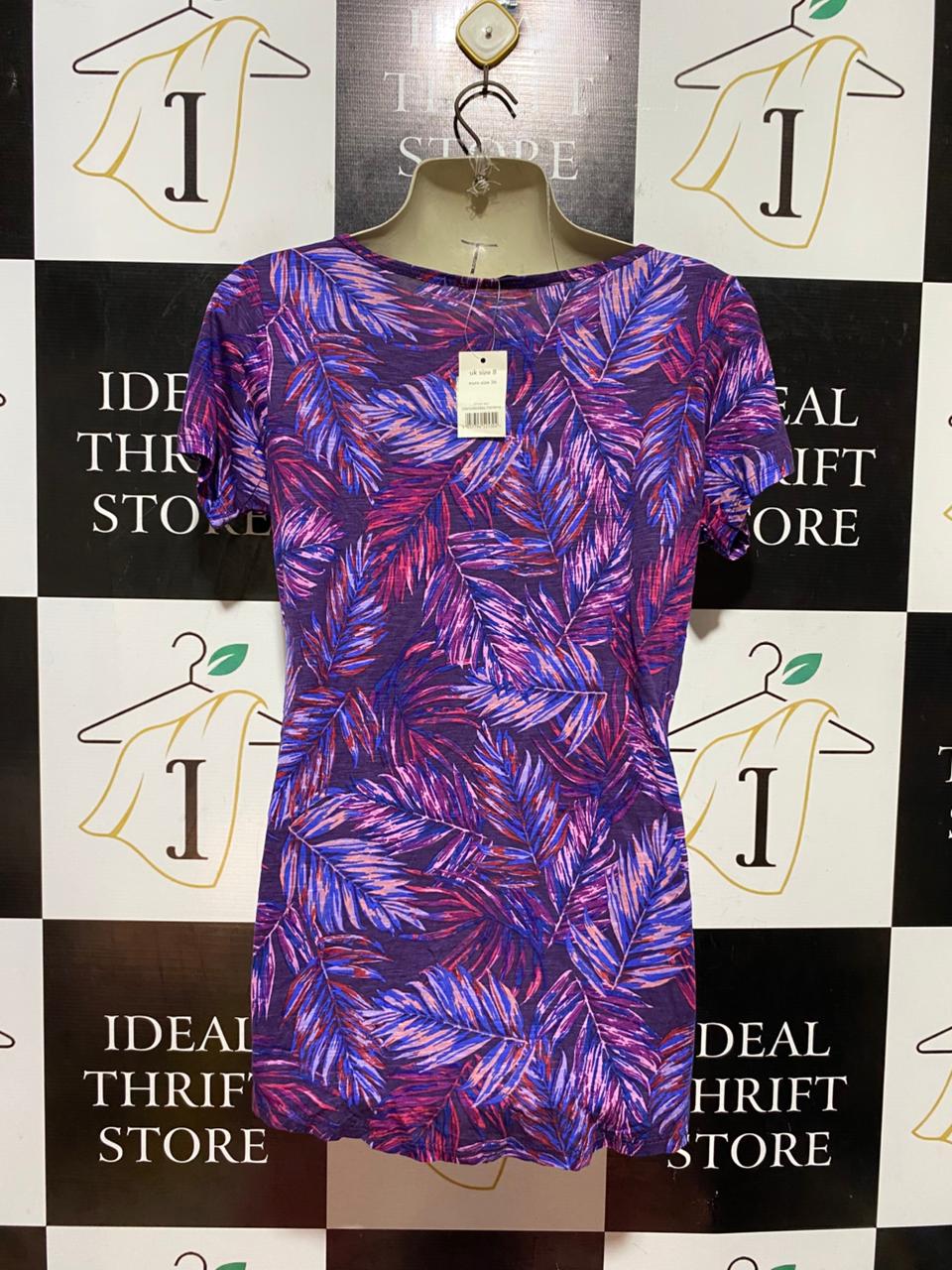 GEORGE |M| BUST 18| B40| VIBRANT TROPICAL LEAF PRINT SHORT SLEEVE SCOOP NECK T-SHIRT
