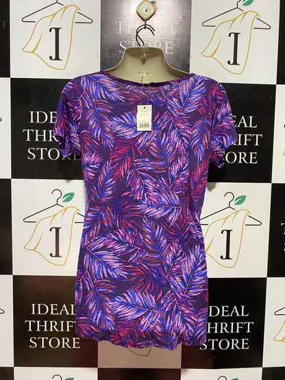 GEORGE |M| BUST 18| B40| VIBRANT TROPICAL LEAF PRINT SHORT SLEEVE SCOOP NECK T-SHIRT