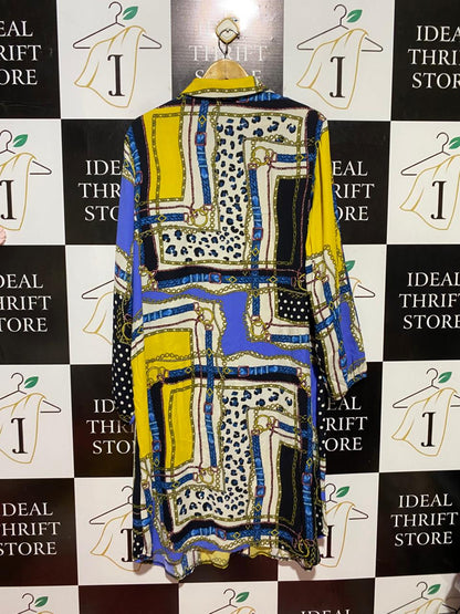 GEORGE |XL| BUST 24| B40| MULTICOLOR CHAIN AND LEOPARD PRINT LONG SLEEVE BUTTON-DOWN SHIRT DRESS
