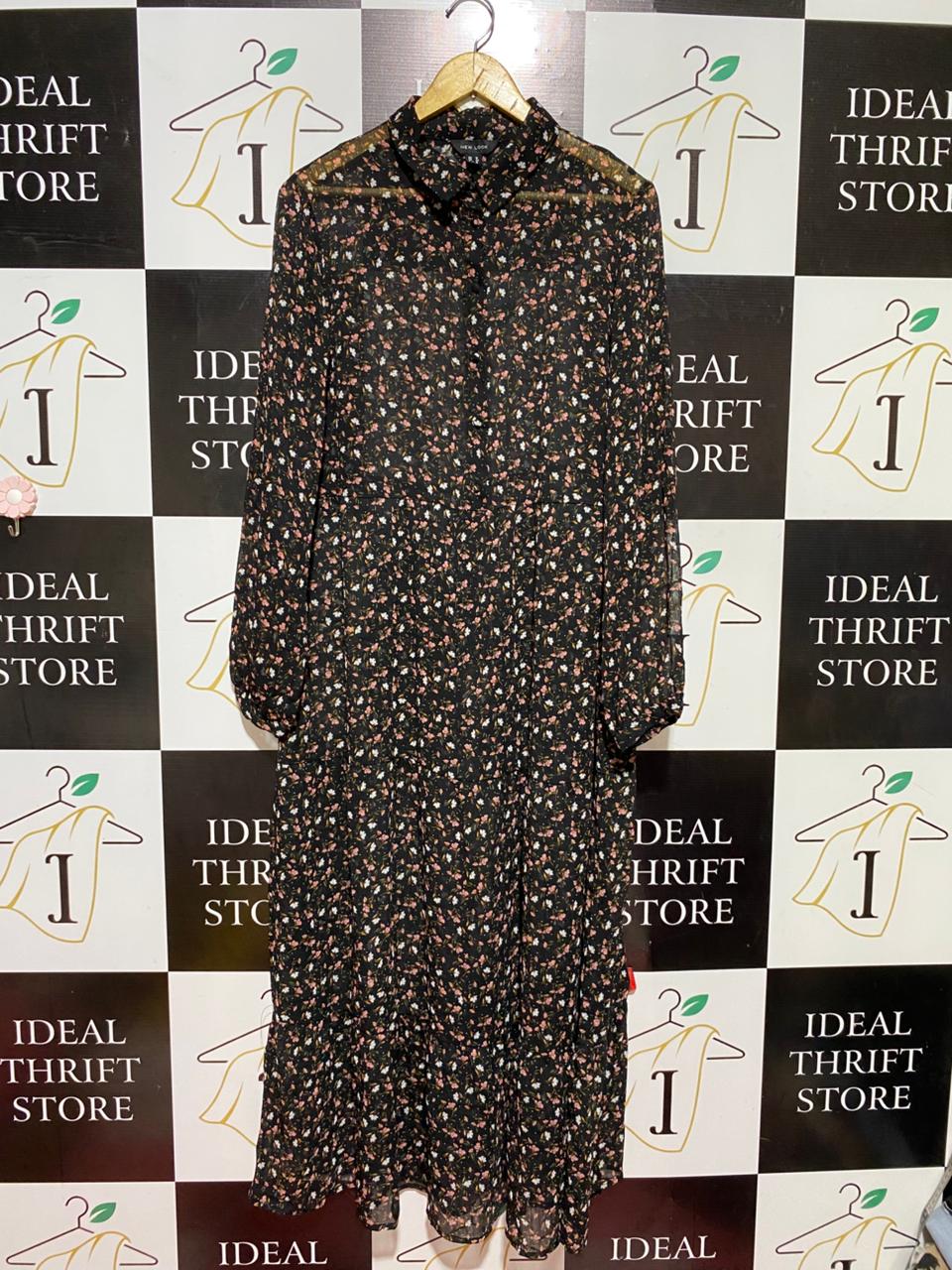 NEW LOOK |XL| BUST 22| B40| MULTICOLOR CHAIN AND LEOPARD PRINT LONG SLEEVE BUTTON-DOWN SHIRT DRESS