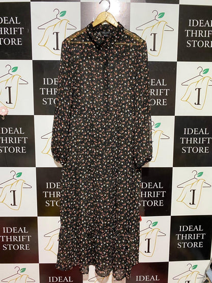 NEW LOOK |XL| BUST 22| B40| MULTICOLOR CHAIN AND LEOPARD PRINT LONG SLEEVE BUTTON-DOWN SHIRT DRESS