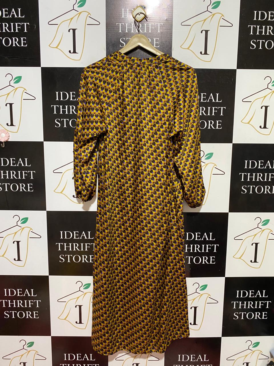 ZARA |M| BUST 19| B40| GEOMETRIC PRINT V-NECK LONG SLEEVE MAXI BUTTON-DOWN DRESS