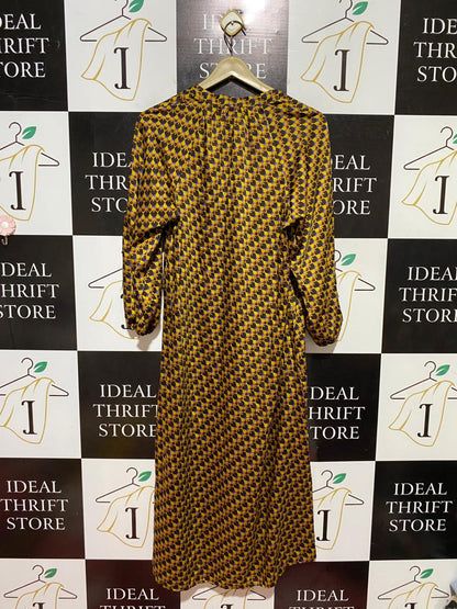 ZARA |M| BUST 19| B40| GEOMETRIC PRINT V-NECK LONG SLEEVE MAXI BUTTON-DOWN DRESS