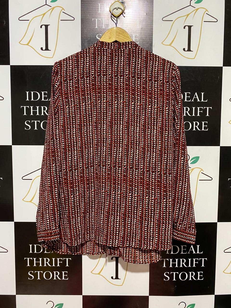 PAPAYA |XL| BUST 22| B40| GEOMETRIC PRINT LONG SLEEVE BUTTON-DOWN BLOUSE WITH CHEST POCKETS