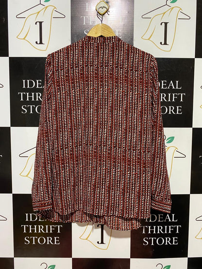 PAPAYA |XL| BUST 22| B40| GEOMETRIC PRINT LONG SLEEVE BUTTON-DOWN BLOUSE WITH CHEST POCKETS