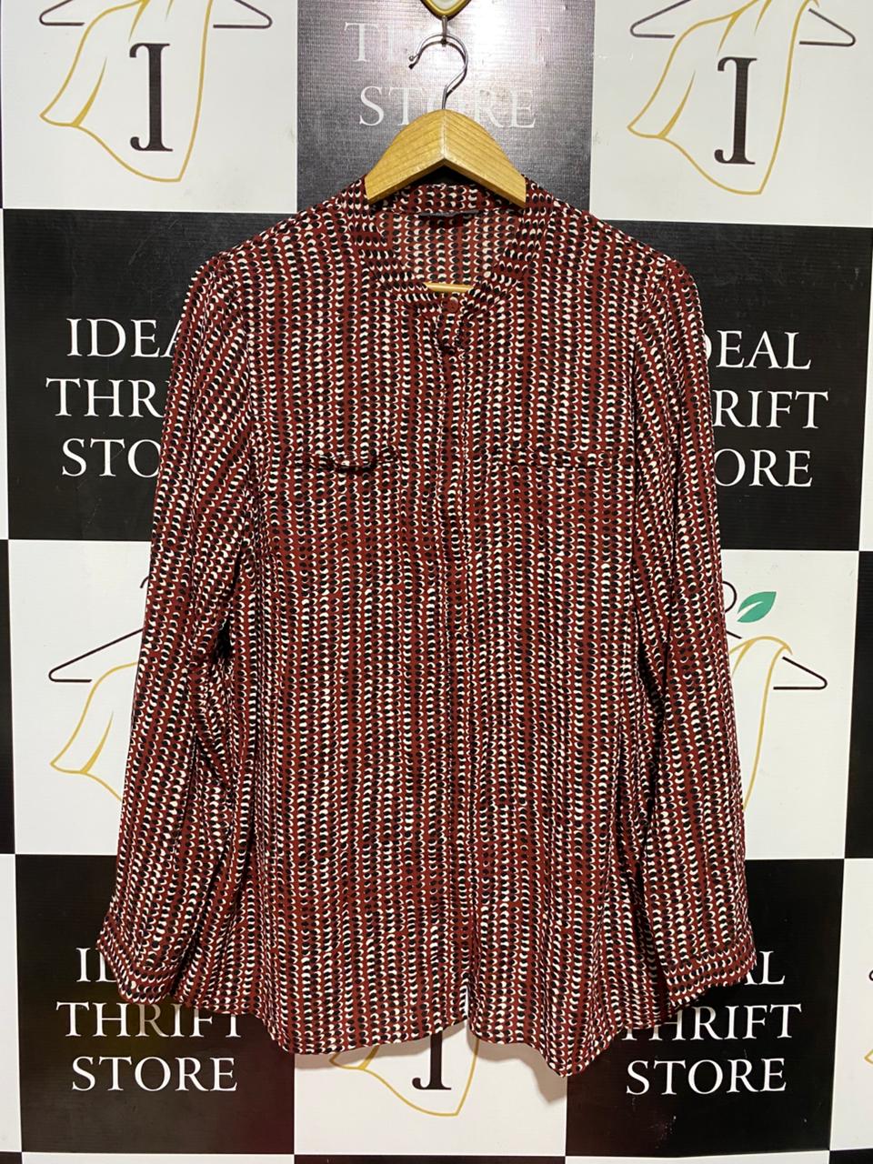 PAPAYA |XL| BUST 22| B40| GEOMETRIC PRINT LONG SLEEVE BUTTON-DOWN BLOUSE WITH CHEST POCKETS