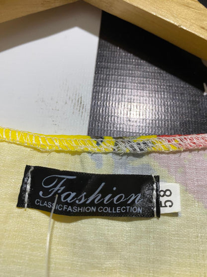 FASHION |XL| BUST 23| B40| YELLOW GEOMETRIC MOTIF LONG SLEEVE MAXI DRESS
