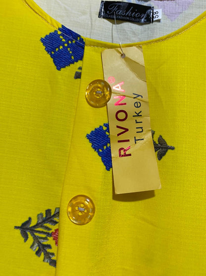 FASHION |XL| BUST 23| B40| YELLOW GEOMETRIC MOTIF LONG SLEEVE MAXI DRESS