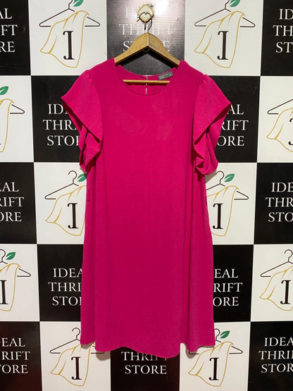 PAPAYA |L| BUST 19| B40| MAGENTA PINK FLUTTER SLEEVE SHIFT DRESS