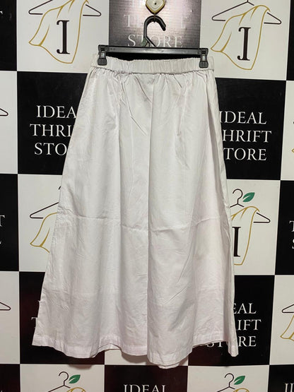HARBOUR VUN |S| WAIST 26| B40| CLASSIC WHITE GATHERED A-LINE MIDI SKIRT