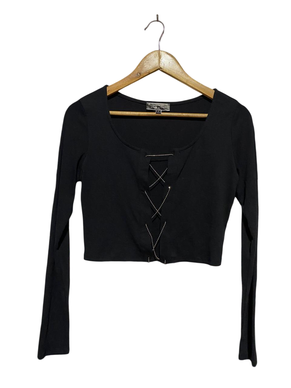 BLUE BLUSH |M| BUST 18| B41| BLACK LACE-UP CROP TOP