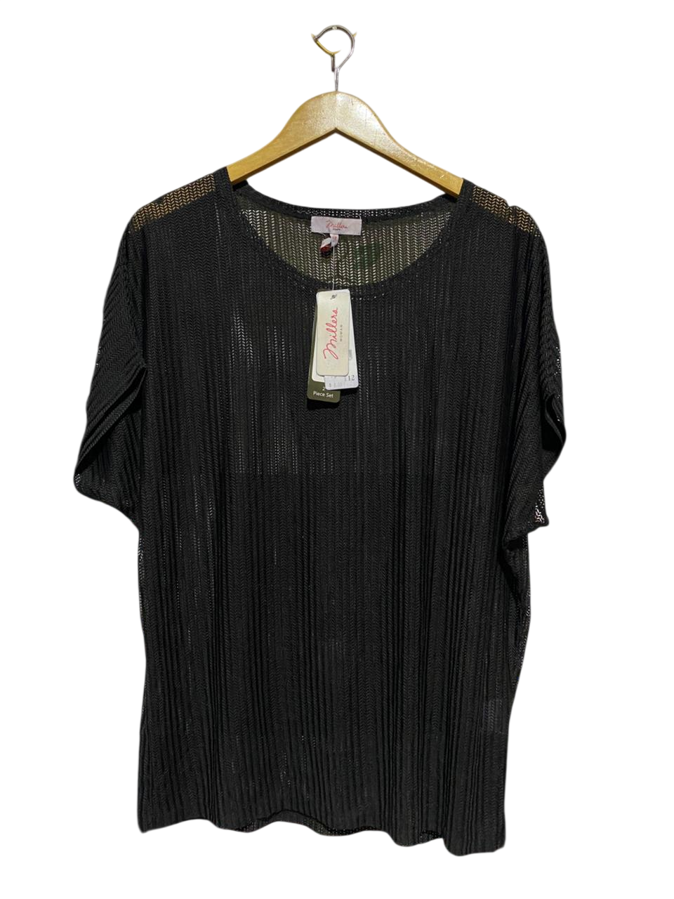 MILLERA WOMAN |M| BUST FREE| B41| CHIC BLACK SHEER RIBBED KNIT TOP