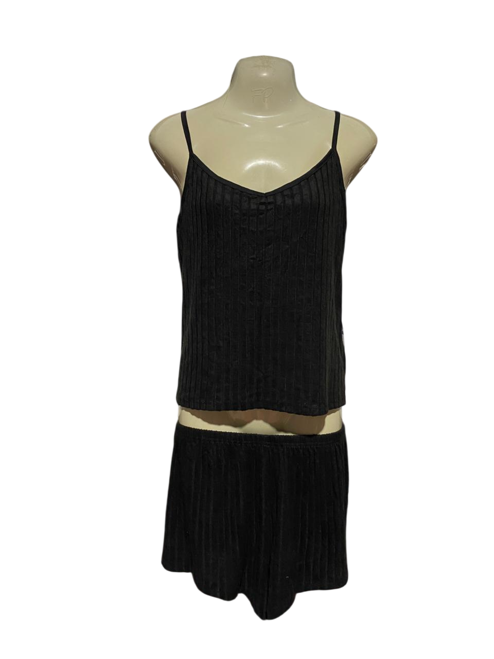 |L| B41| BLACK RIBBED CAMI AND SHORTS TWO-PIECE CO-ORD SET