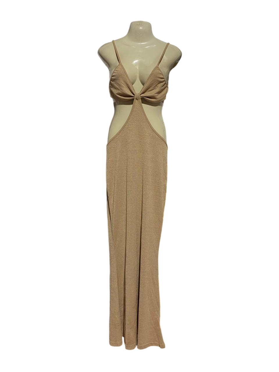 |M| BUST 16| B41| BEIGE CUT-OUT KNOT FRONT MAXI DRESS