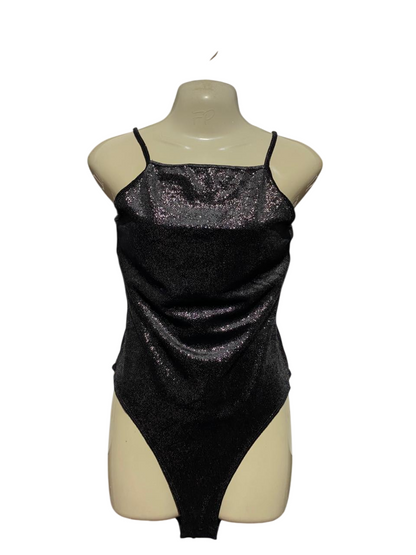 H&M DIVIDED |S| BUST 16| B41| GLITTERY BLACK COWL NECK CAMI BODYSUIT