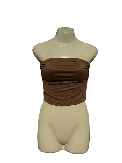 SHEIN |M| BUST 15| B41| SOLID BROWN STRAPLESS TUBE CROP TOP