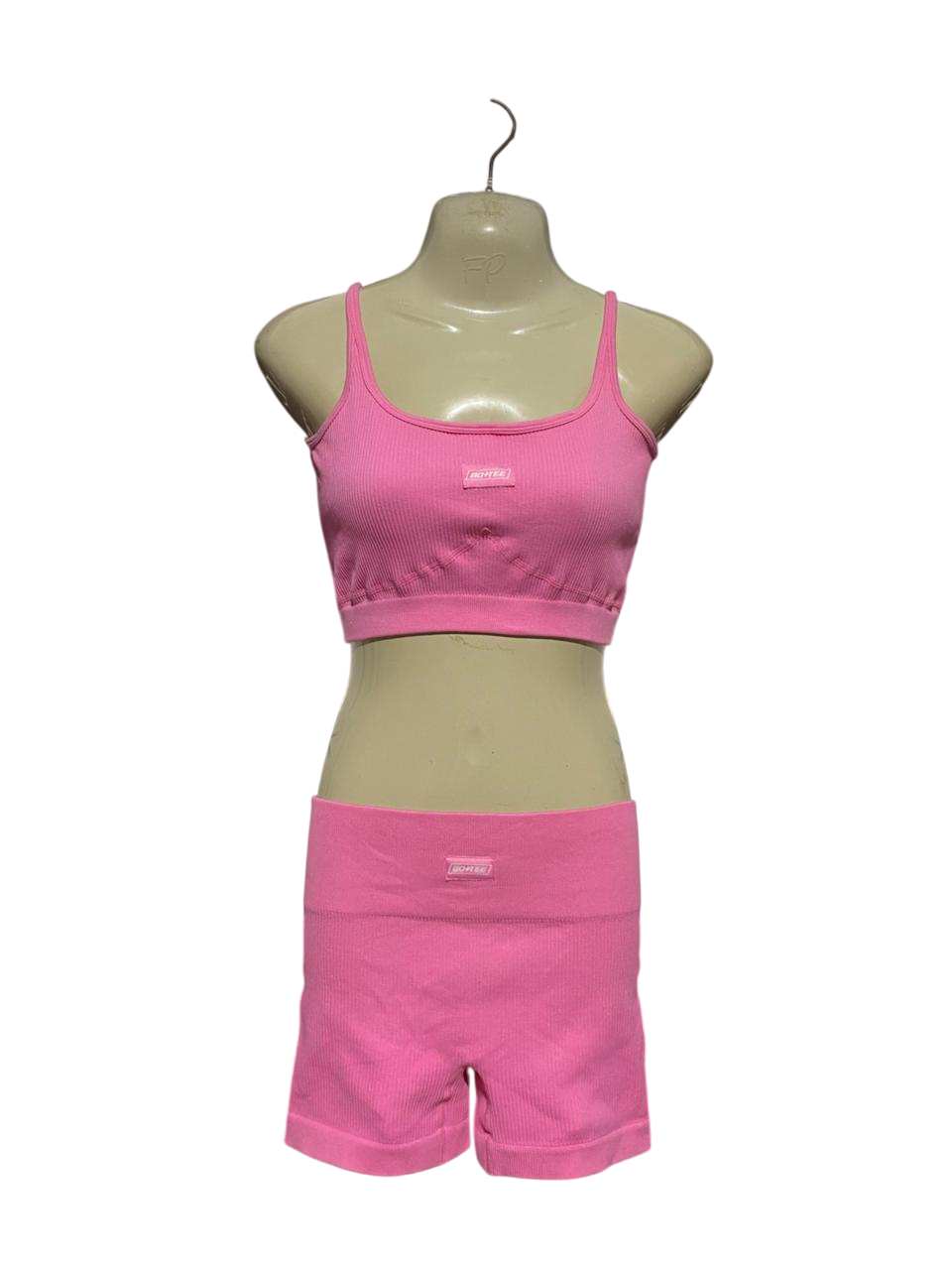 BO TEE |XS| B41| PINK RIBBED ACTIVEWEAR CROP TANK AND SHORTS TWO-PIECE SET