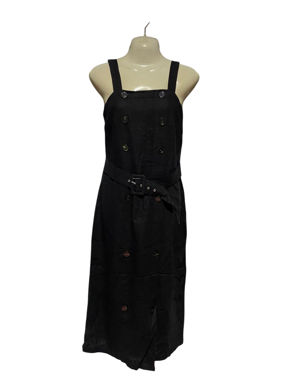 ED IT ED |M| BUST 18| B41| BLACK DOUBLE-BREASTED BELTED MIDI PINAFORE DRESS