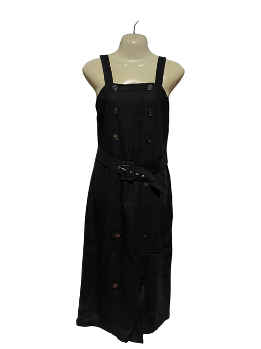 ED IT ED |M| BUST 18| B41| BLACK DOUBLE-BREASTED BELTED MIDI PINAFORE DRESS