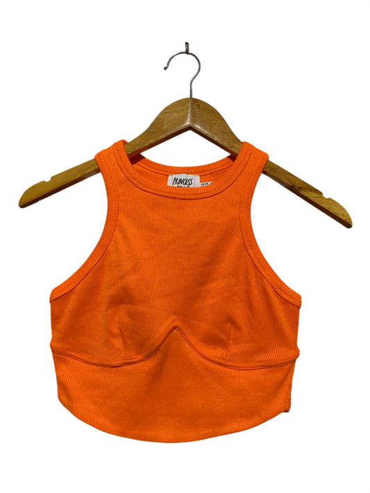 PRINCESS POLLY |XS| BUST 13| B41| ORANGE RIBBED CORSET-STYLE CROPPED TANK TOP