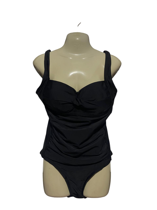SERRA |M| BUST 18| B41| JET BLACK RUCHED TWIST-FRONT ONE-PIECE SWIMSUIT