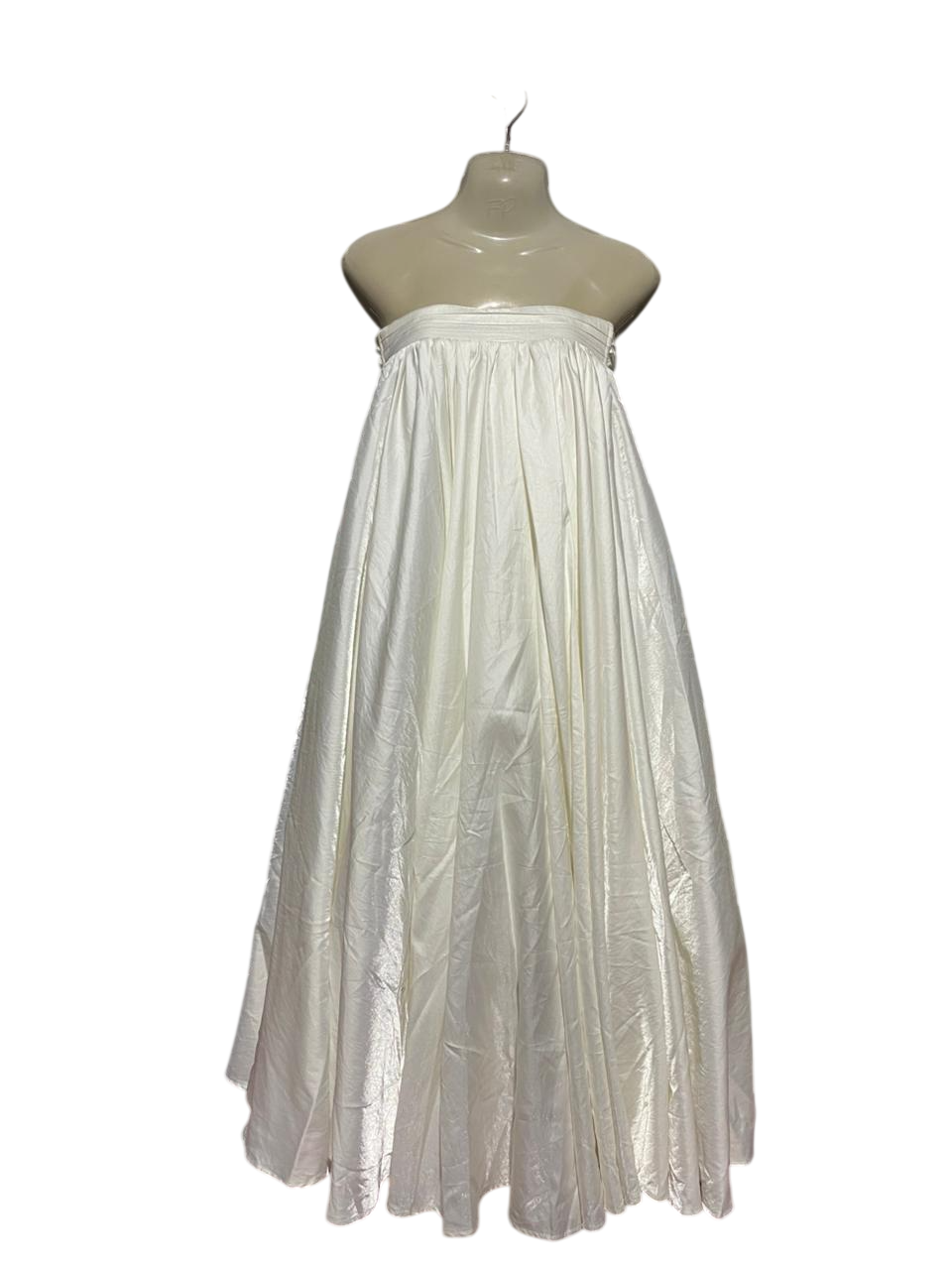 SELIELESLIE |M| BUST 17| B41| CREAM SATIN STRAPLESS PLEATED MAXI DRESS