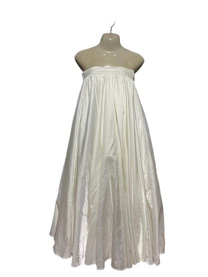 SELIELESLIE |M| BUST 17| B41| CREAM SATIN STRAPLESS PLEATED MAXI DRESS