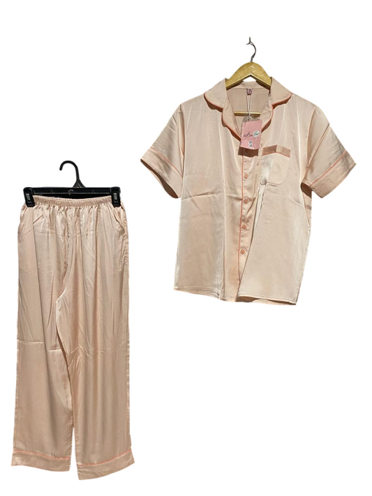BOO BOO |S| B41| LUXE PEACH SATIN SHORT SLEEVE PAJAMA SET