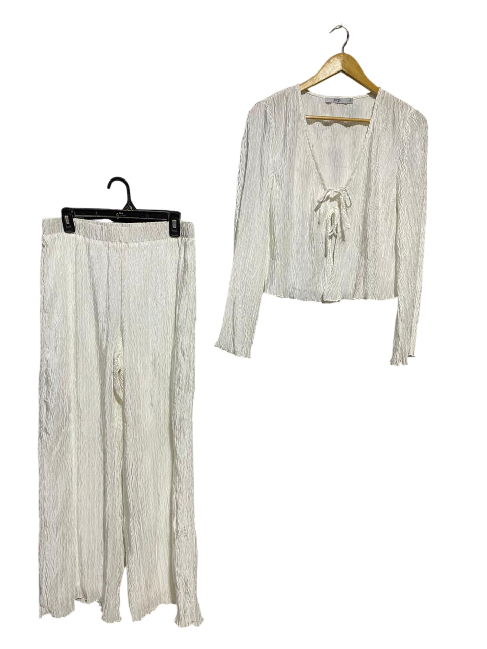 JORGE |M| B41| WHITE CRINKLE PLISSE FRONT-TIE TWO-PIECE CO-ORD SET