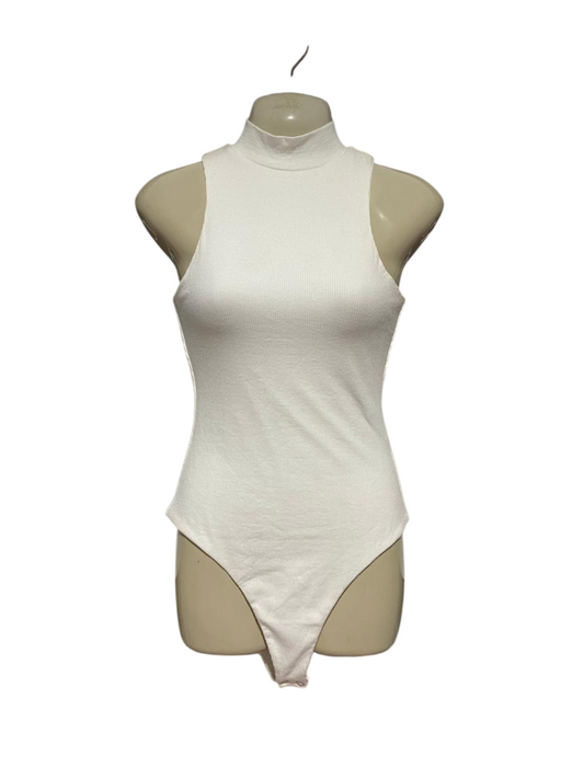 AVA & EVER |S| BUST 16| B41| WHITE RIBBED MOCK NECK SLEEVELESS BODYSUIT