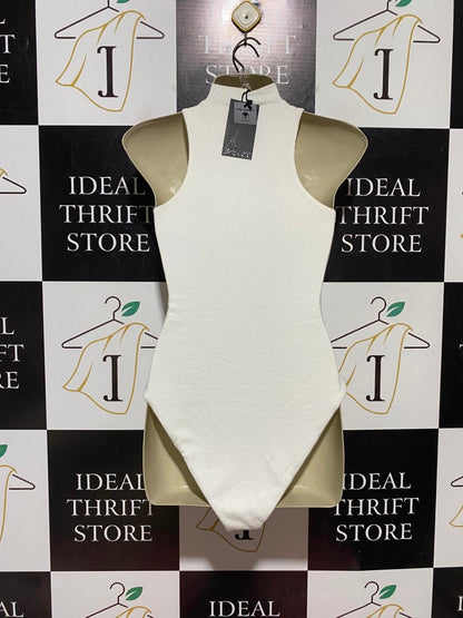 AVA & EVER |S| BUST 16| B41| WHITE RIBBED MOCK NECK SLEEVELESS BODYSUIT