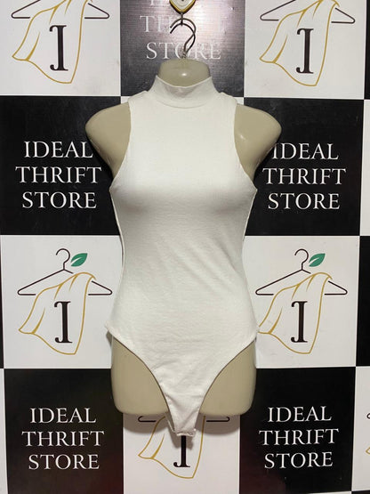 AVA & EVER |S| BUST 16| B41| WHITE RIBBED MOCK NECK SLEEVELESS BODYSUIT