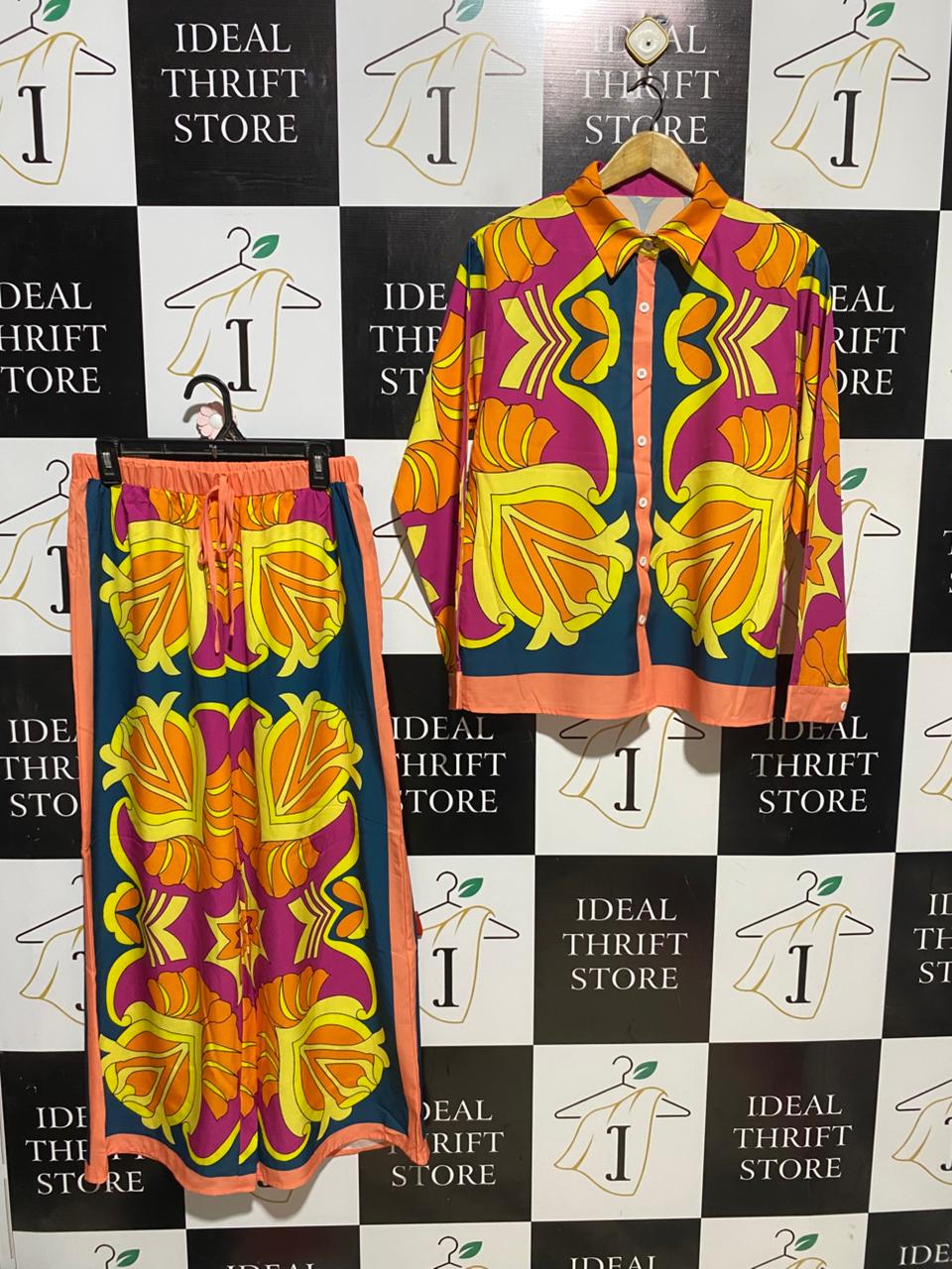 |L| B43| RETRO PSYCHEDELIC PRINT TWO-PIECE CO-ORD SET