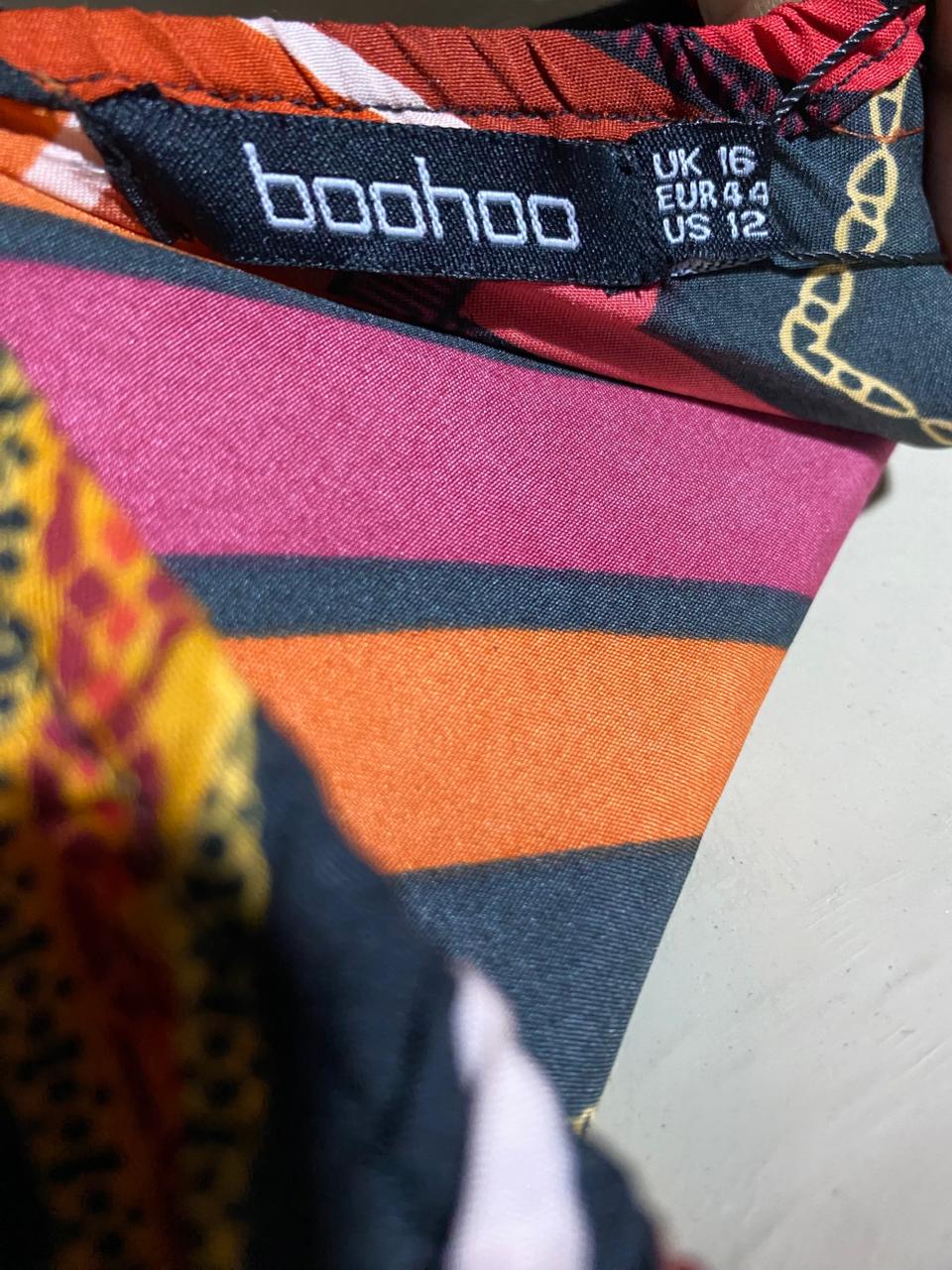 BOOHOO |L| BUST 20| B41| MULTI-COLOR GEOMETRIC PRINT STRAPLESS HALTER NECK TOP