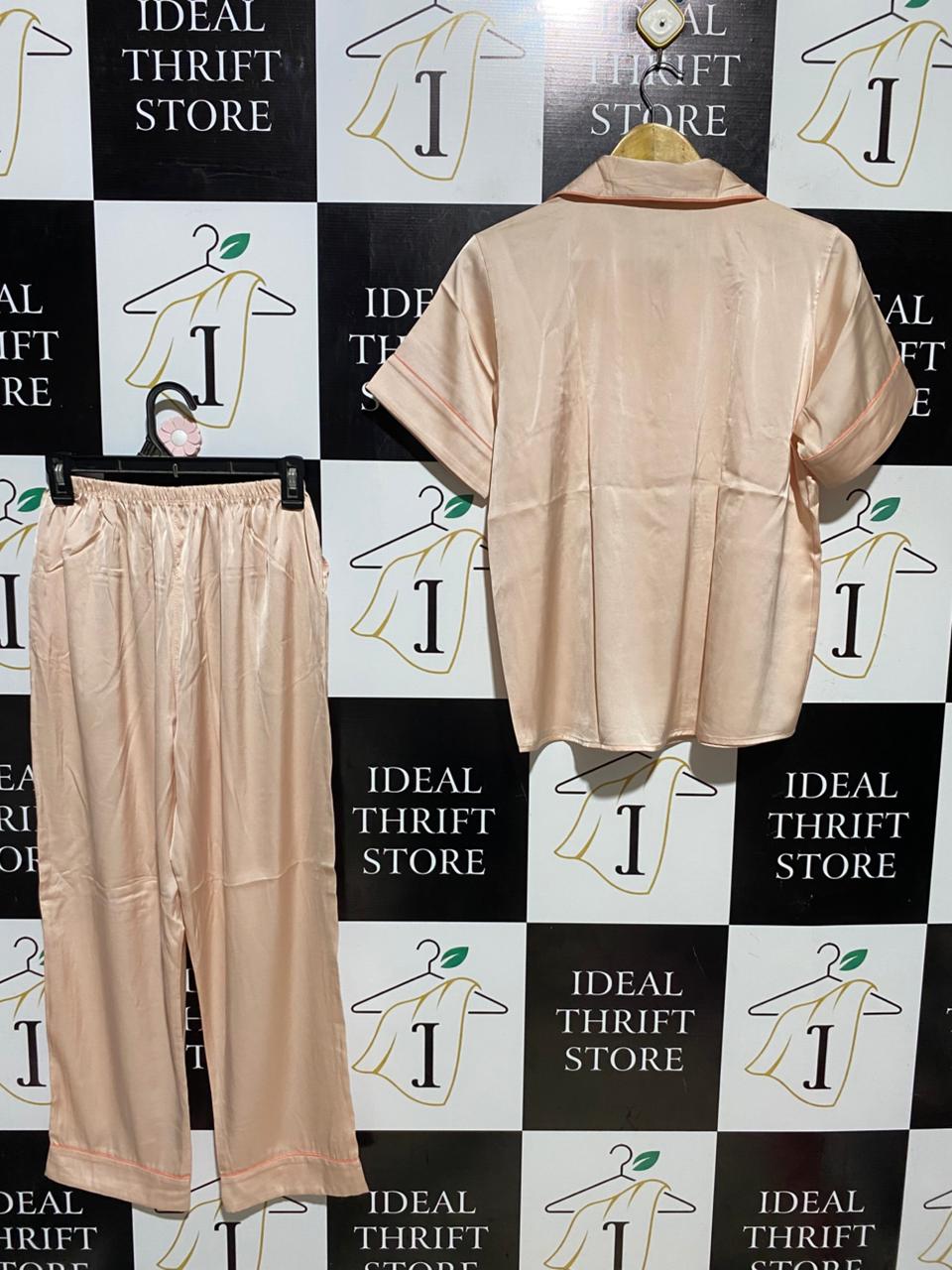 BOO BOO |S| B41| LUXE PEACH SATIN SHORT SLEEVE PAJAMA SET