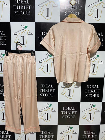 BOO BOO |S| B41| LUXE PEACH SATIN SHORT SLEEVE PAJAMA SET