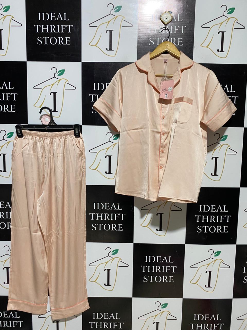 BOO BOO |S| B41| LUXE PEACH SATIN SHORT SLEEVE PAJAMA SET
