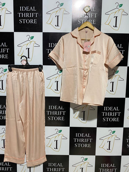 BOO BOO |S| B41| LUXE PEACH SATIN SHORT SLEEVE PAJAMA SET