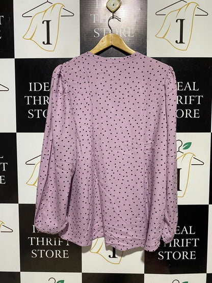 & ME | XL| BUST 25| B41| MAUVE POLKA DOT FRONT-TIE LONG SLEEVE BLOUSE