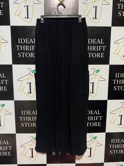 ANKO |M| WAIST 28| B41| BLACK DRAWSTRING WIDE-LEG LINEN-BLEND CARGO PANTS